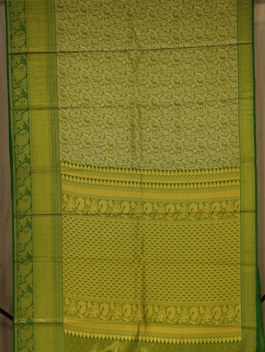 Olive Green Kanchipuram Inspired Semi Silk Saree with Wide Wide Self Border