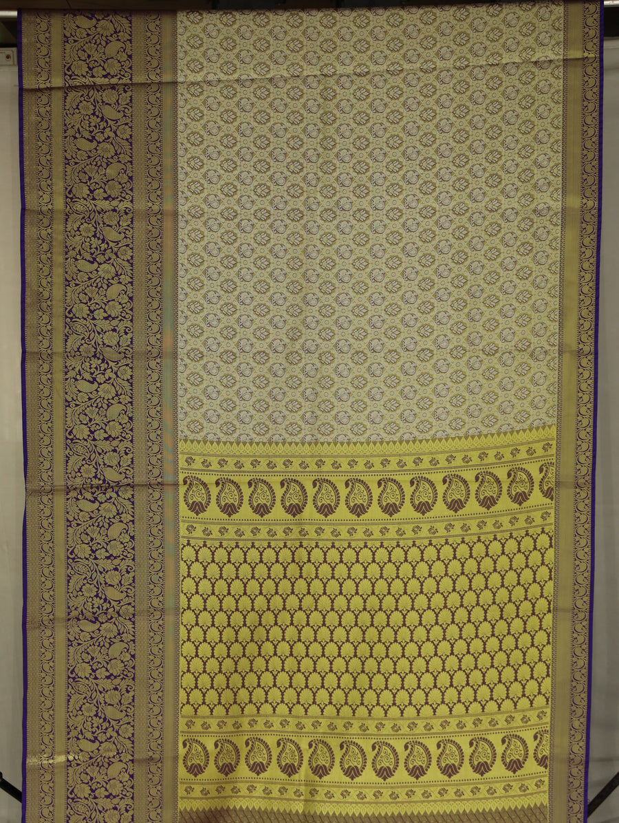 Champagne Gold Kanchipuram Inspired Semi Silk Saree with Wide Wide Contrast Border