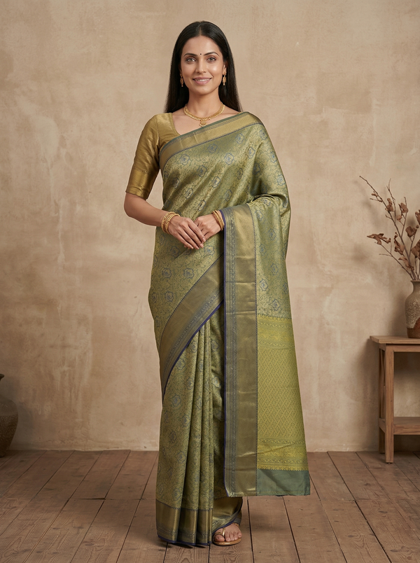 Mint Green Uppada Inspired Semi Silk Saree with Medium Medium Contrast Border