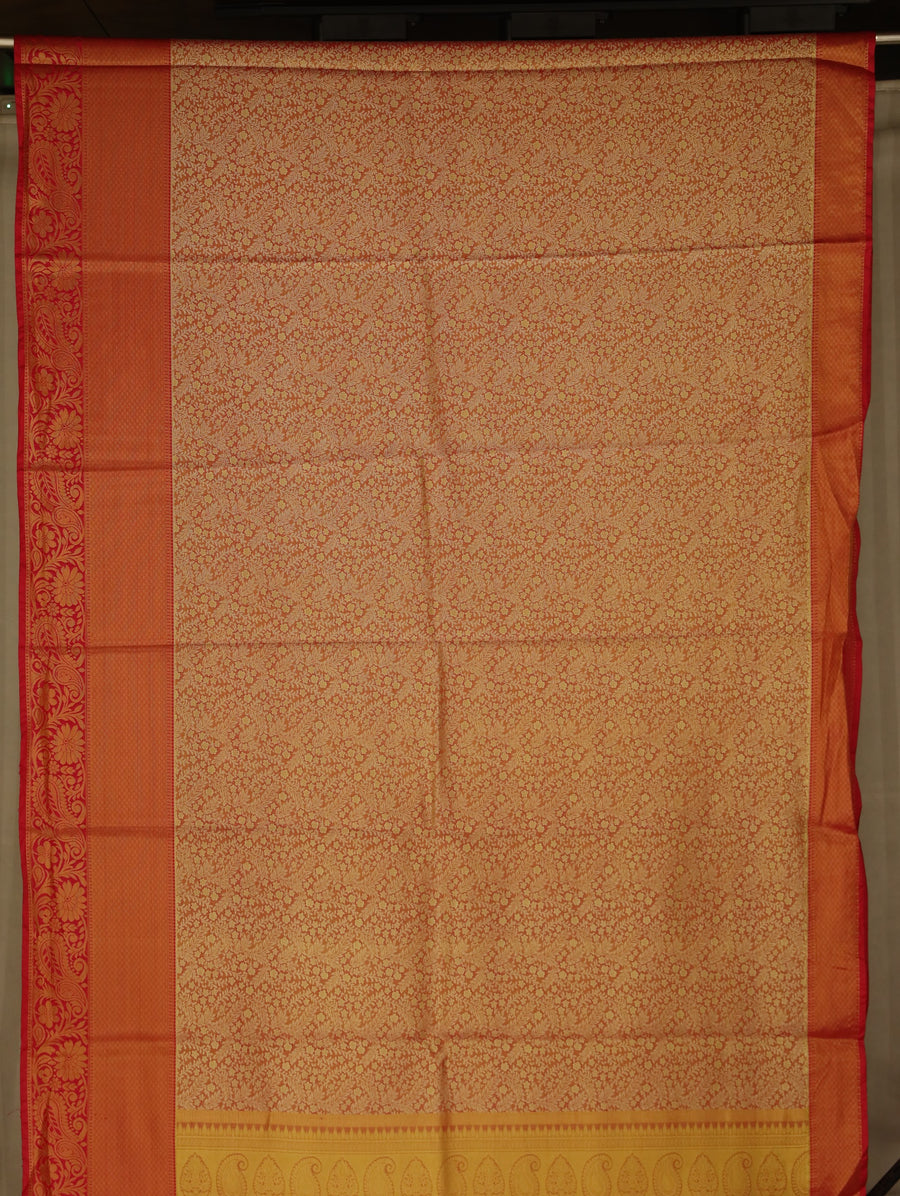 Sunset Orange Dharmavaram Inspired Semi Silk Saree with Wide Wide Contrast Border