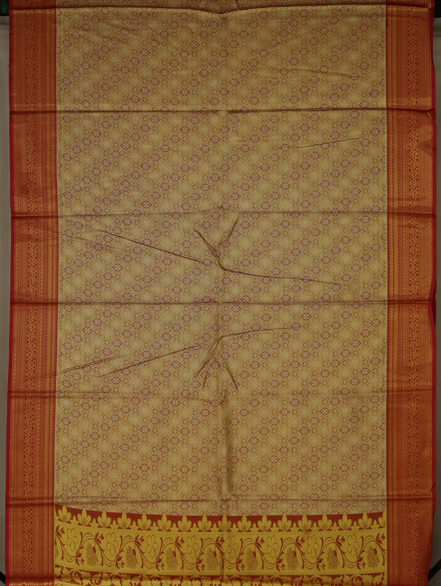 Champagne Gold Kanchipuram Inspired Semi Silk Saree with Wide Wide Contrast Border