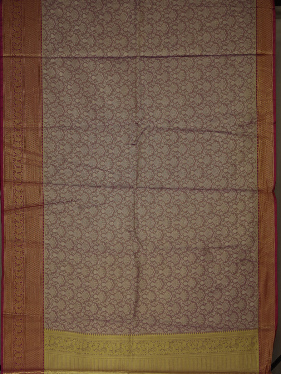 Champagne Gold Kanchipuram Inspired Semi Silk Saree with Wide Wide Contrast Border