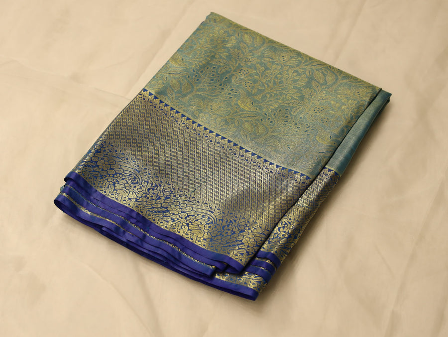 Sage Green Dharmavaram Inspired Semi Silk Saree with Medium Medium Contrast Border