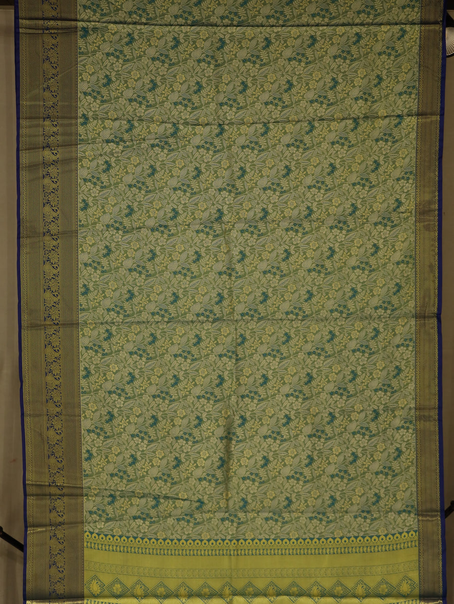 Olive Green Uppada Inspired Semi Silk Saree with Narrow Narrow Contrast Border