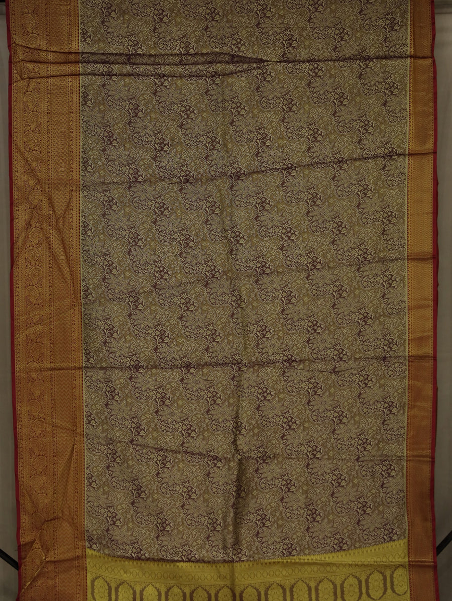Aubergine Purple Kanchipuram Inspired Semi Silk Saree with Wide Wide Contrast Border