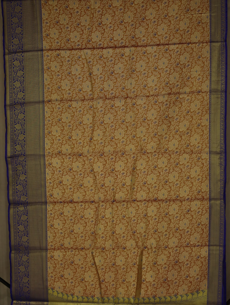 Antique Mustard Kanchipuram Inspired Semi Silk Saree with Medium Medium Contrast Border