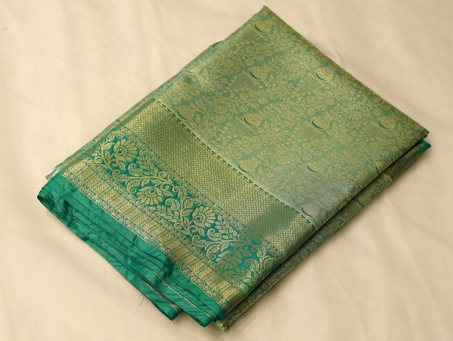 Sage Green Uppada Inspired Semi Silk Saree with Medium Medium Contrast Border
