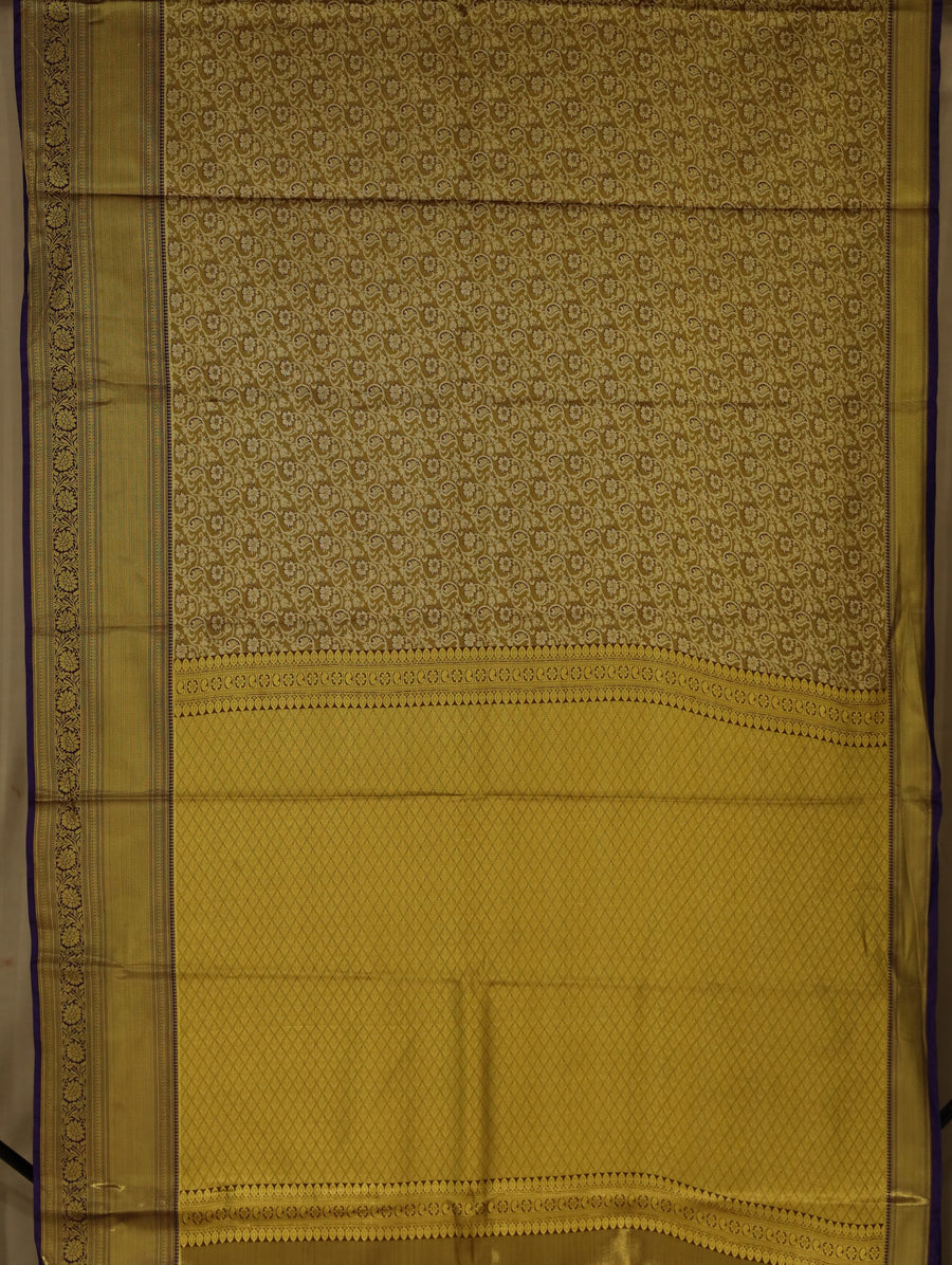 Champagne Gold Kanchipuram Inspired Semi Silk Saree with Wide Wide Contrast Border