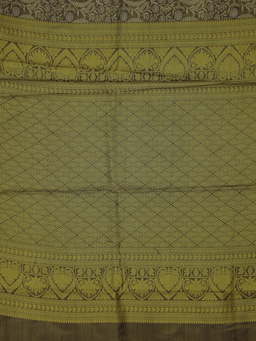 Champagne Gold Kanchipuram Inspired Semi Silk Saree with Medium Medium Contrast Border