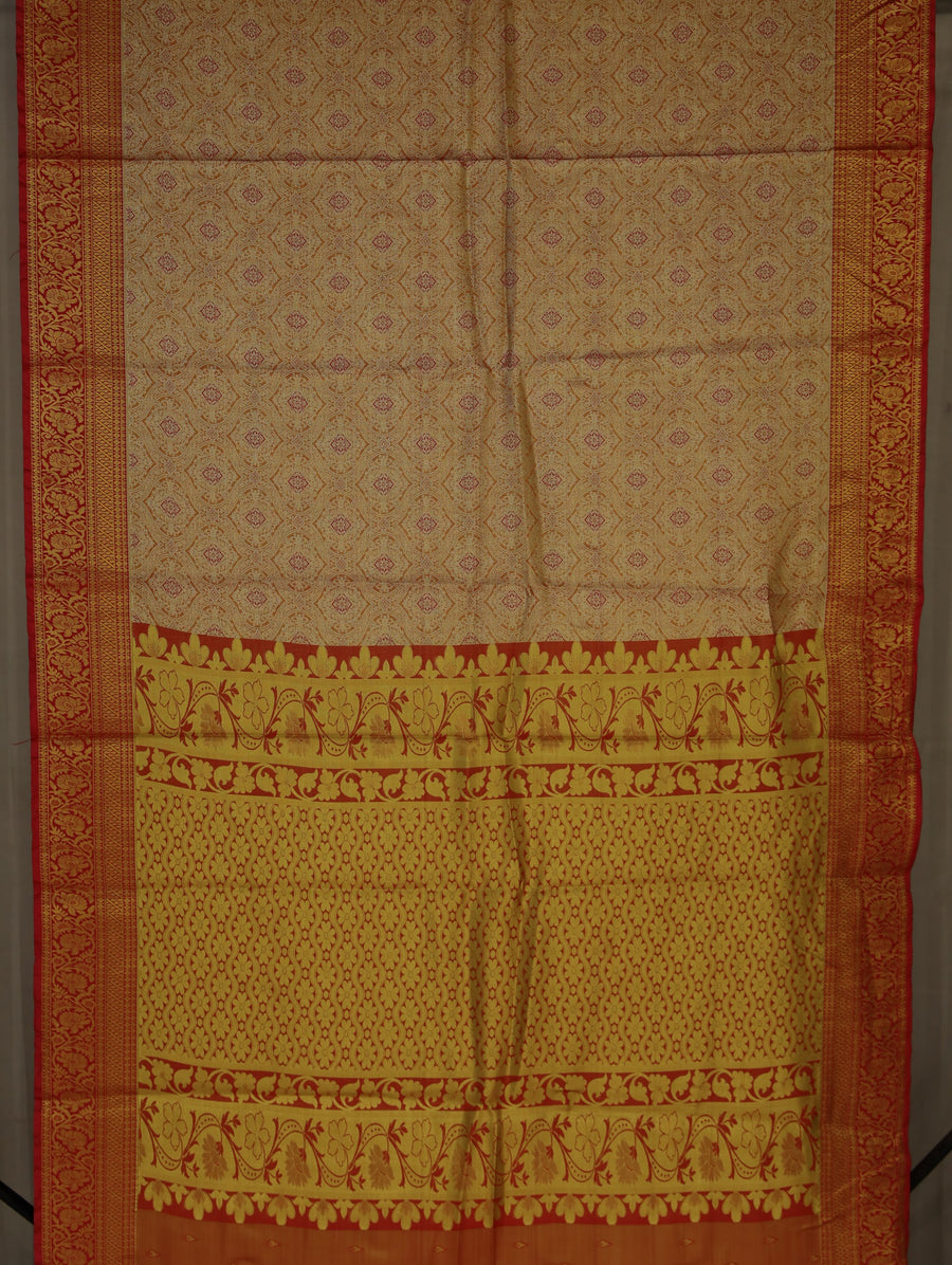 Champagne Gold Dharmavaram Inspired Semi Silk Saree with Wide Wide Contrast Border