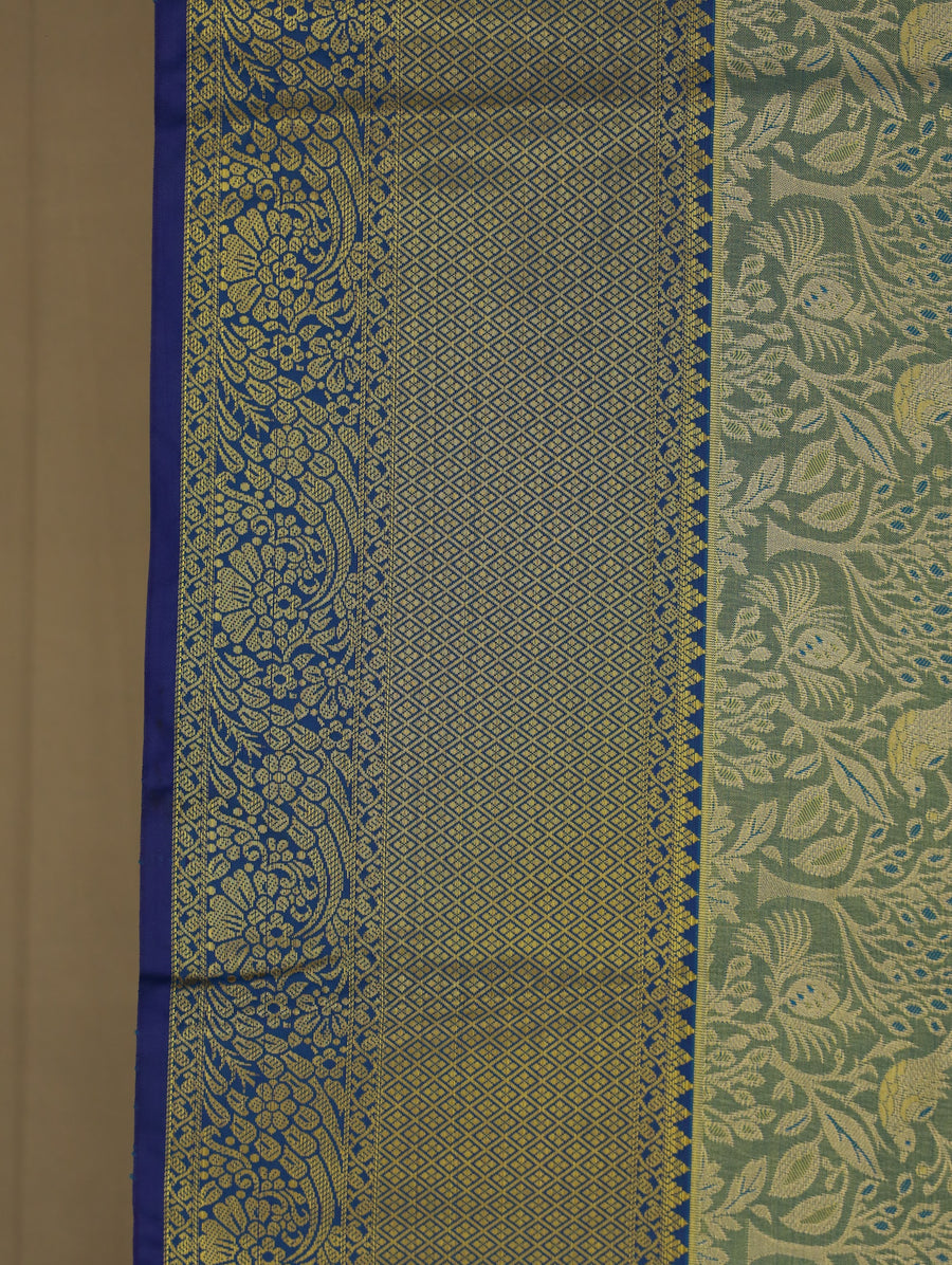 Sage Green Dharmavaram Inspired Semi Silk Saree with Medium Medium Contrast Border
