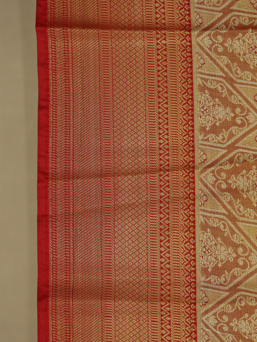 Champagne Gold Kanchipuram Inspired Semi Silk Saree with Wide Wide Contrast Border