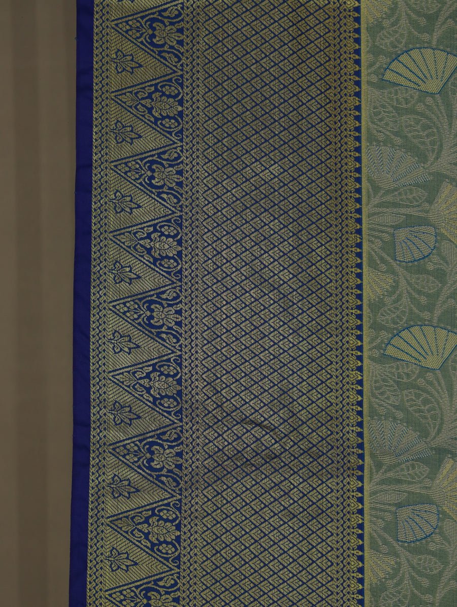 Sage Green Dharmavaram Inspired Semi Silk Saree with Medium Medium Contrast Border