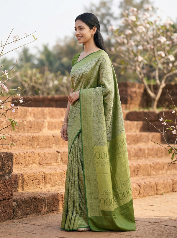 Lime Green Uppada Inspired Semi Silk Saree with Narrow Narrow Self Border