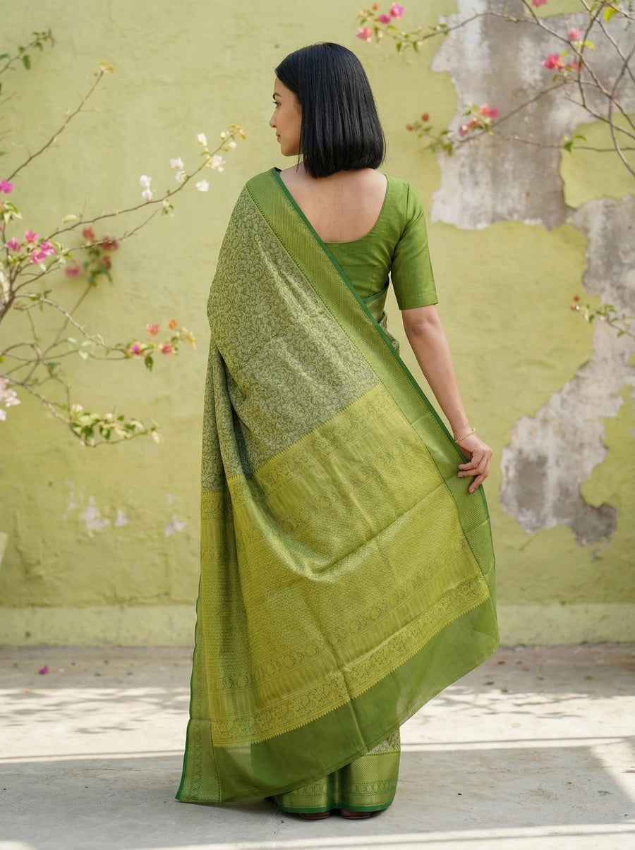 Olive Green Uppada Inspired Semi Silk Saree with Medium Medium Self Border