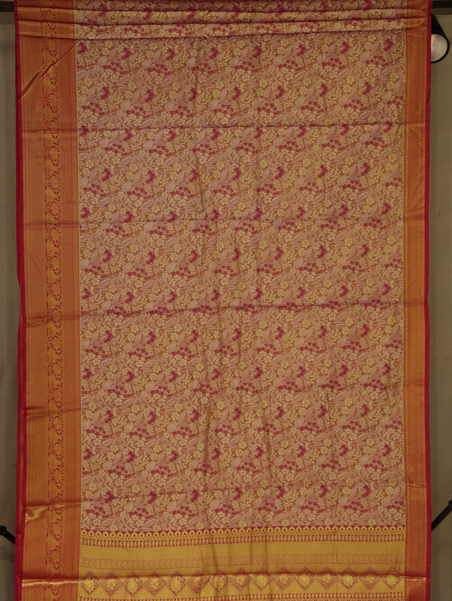 Champagne Gold Dharmavaram Inspired Semi Silk Saree with Wide Wide Contrast Border