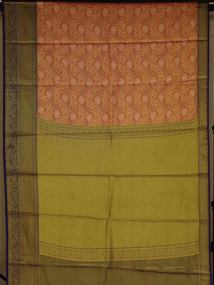 Coral Peach Dharmavaram Inspired Semi Silk Saree with Wide Wide Contrast Border