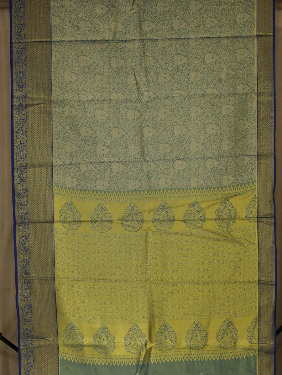 Seafoam Green Dharmavaram Inspired Semi Silk Saree with Medium Medium Contrast Border