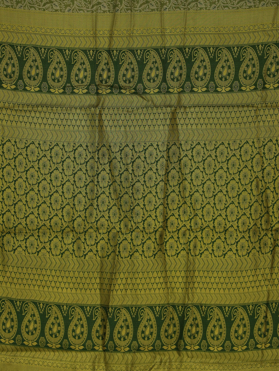 Olive Green Kanchipuram Inspired Semi Silk Saree with Wide Wide Self Border