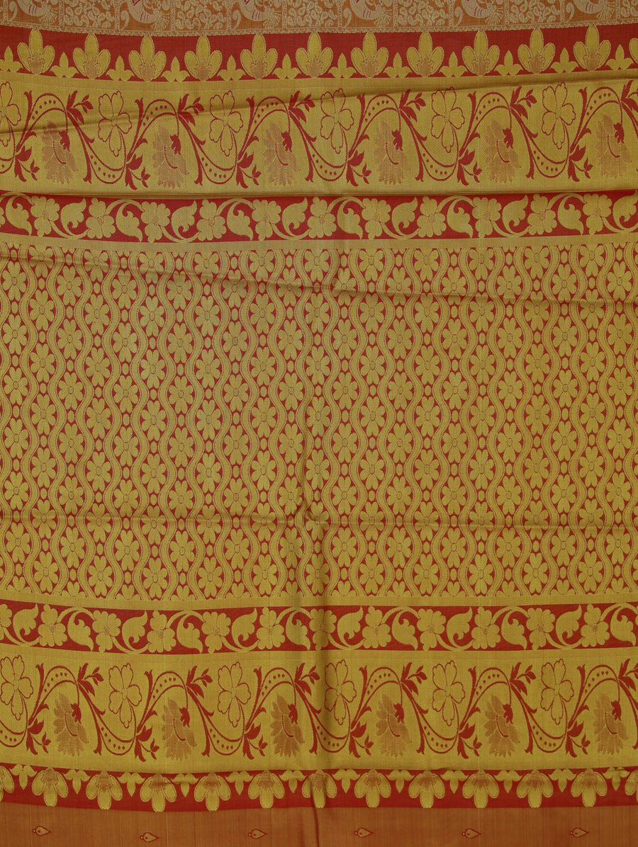 Sunset Gold Dharmavaram Inspired Semi Silk Saree with Wide Wide Contrast Border