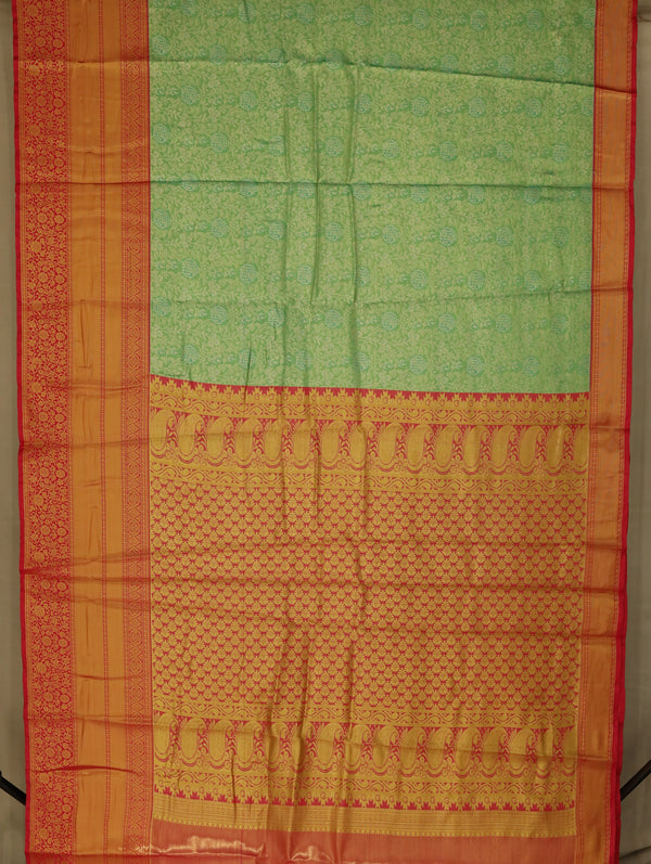 Sage Green Kanchipuram Inspired Semi Silk Saree with Wide Wide Contrast Border