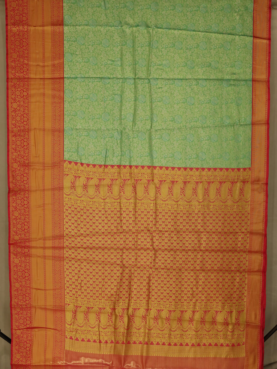 Sage Green Kanchipuram Inspired Semi Silk Saree with Wide Wide Contrast Border