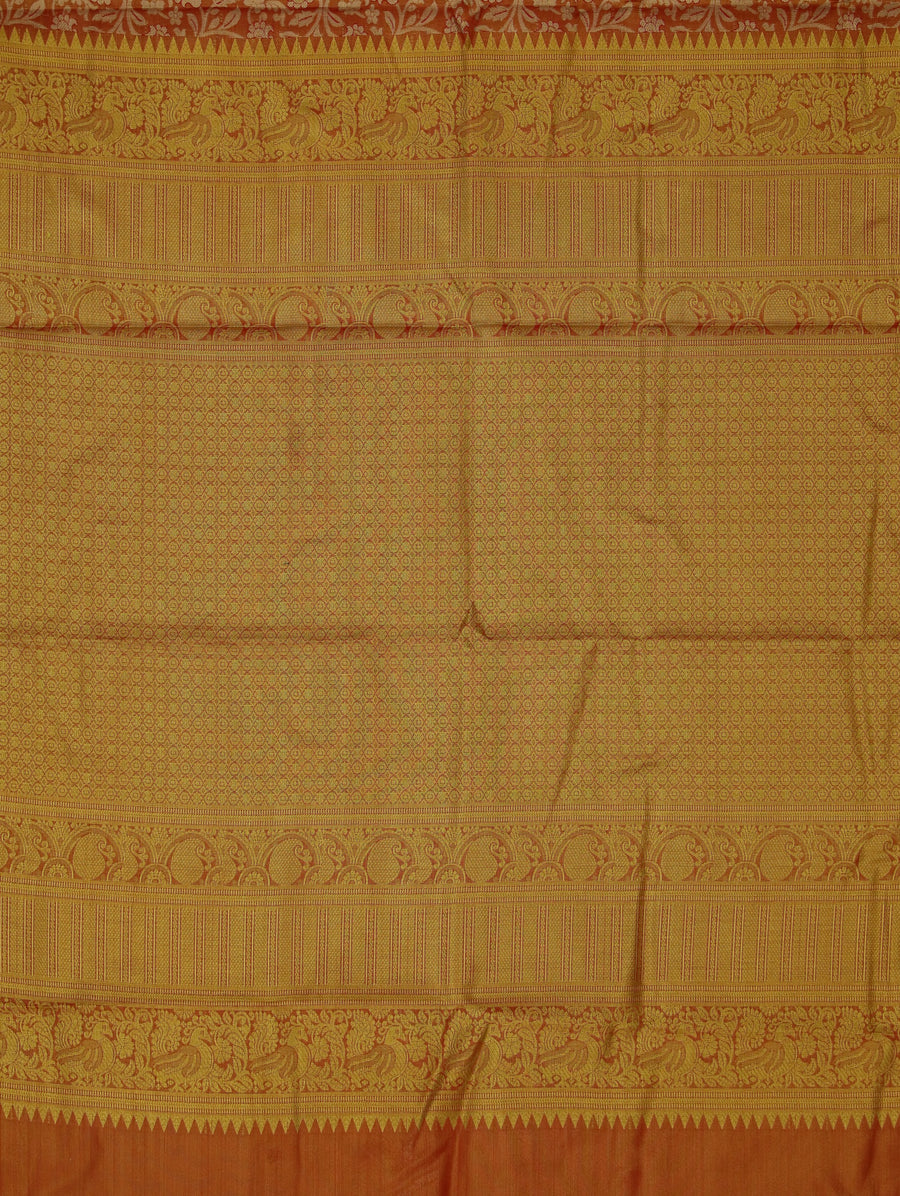Golden Mustard Dharmavaram Inspired Semi Silk Saree with Medium Medium Contrast Border