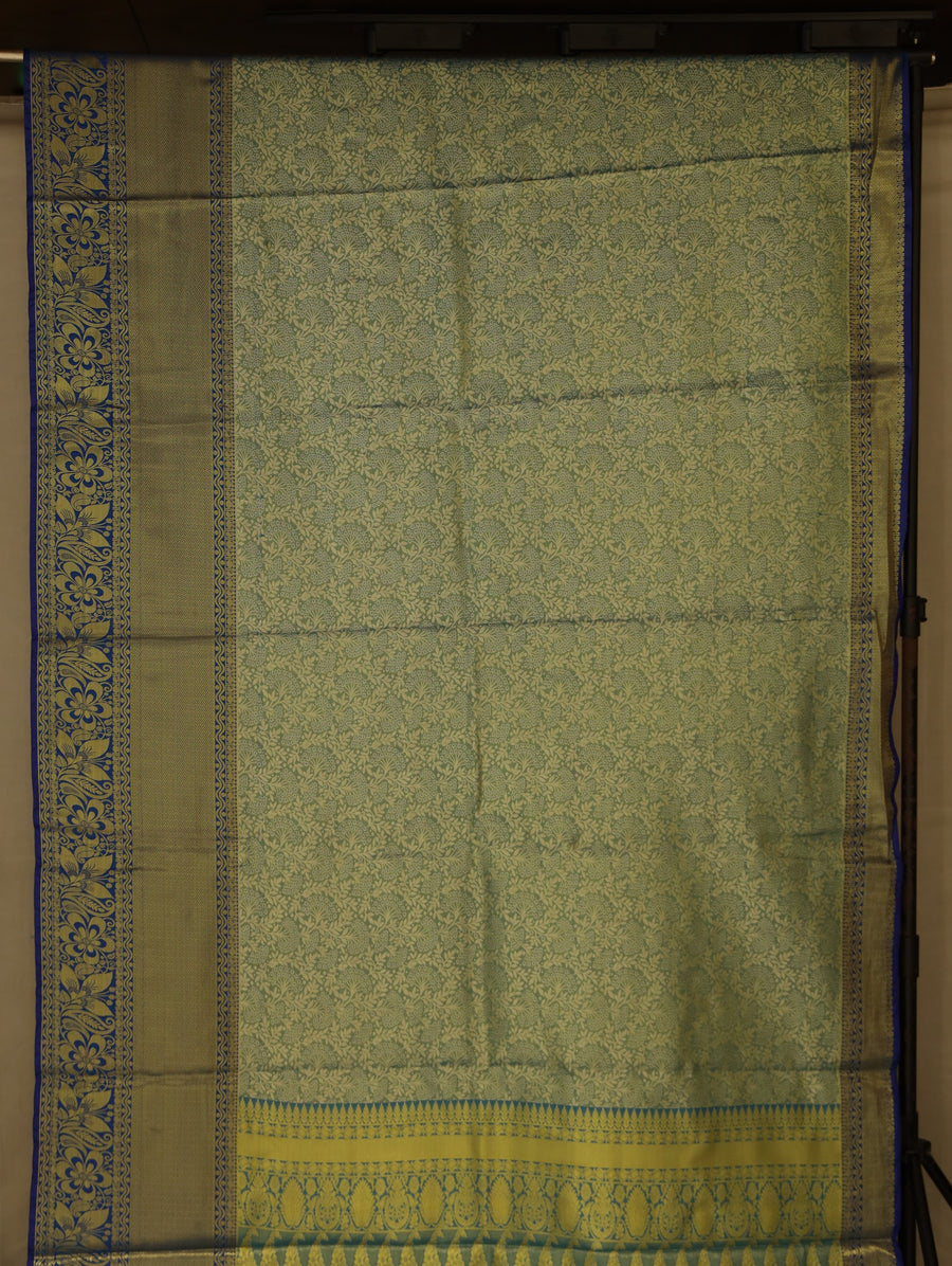 Sage Green Mysore Inspired Semi Silk Saree with Wide Wide Contrast Border