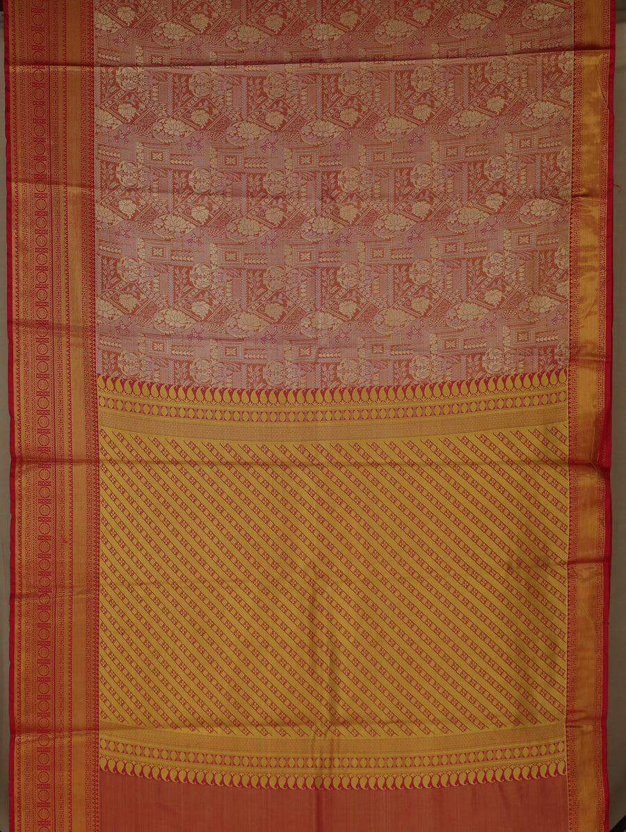 Burnt Sienna Dharmavaram Inspired Semi Silk Saree with Wide Wide Contrast Border