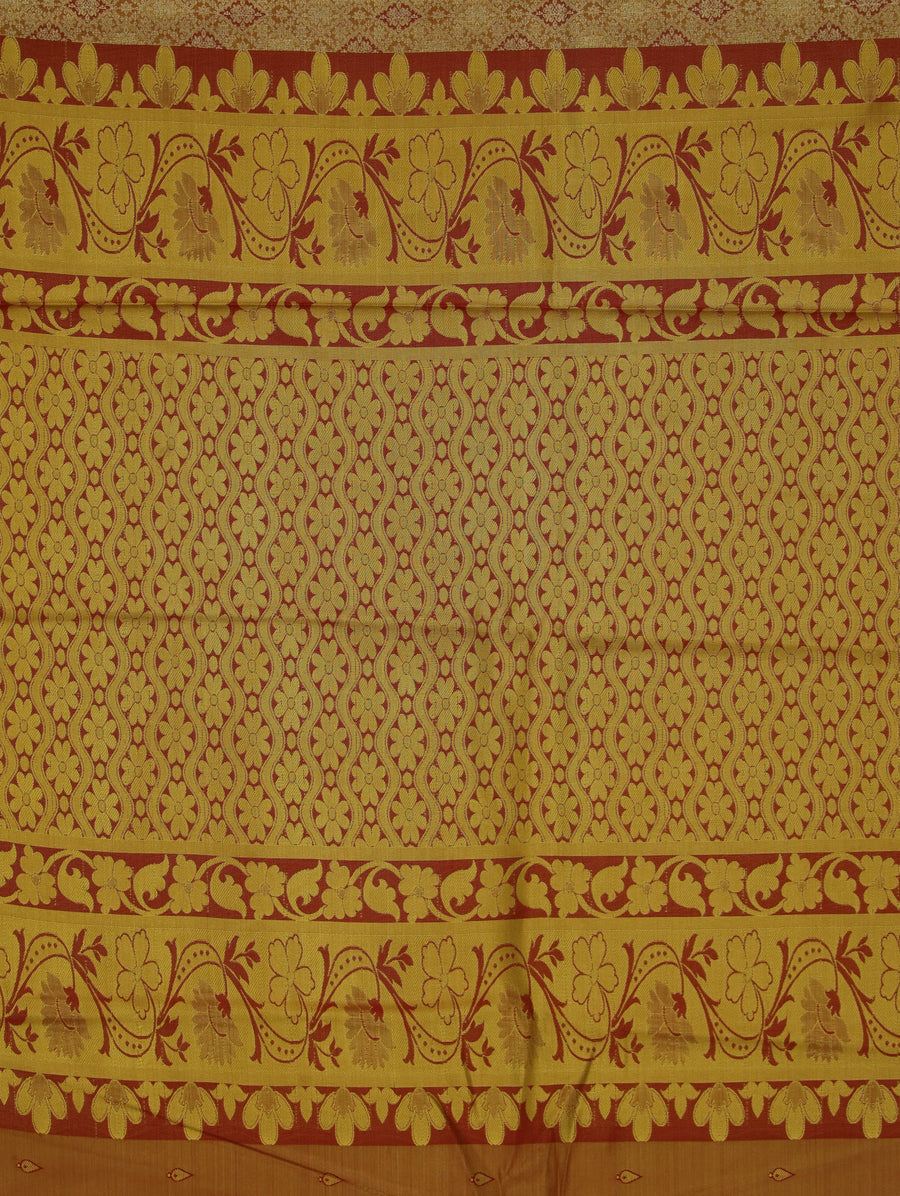 Champagne Gold Kanchipuram Inspired Semi Silk Saree with Wide Wide Contrast Border