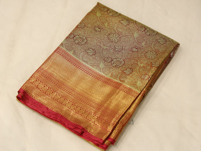 Champagne Gold Kanchipuram Inspired Semi Silk Saree with Wide Wide Contrast Border