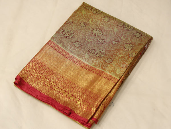 Champagne Gold Kanchipuram Inspired Semi Silk Saree with Wide Wide Contrast Border