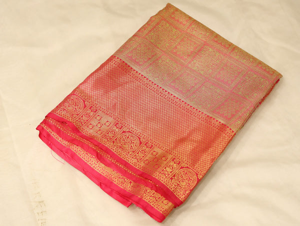 Burnt Orange Dharmavaram Inspired Semi Silk Saree with Medium Medium Self Border
