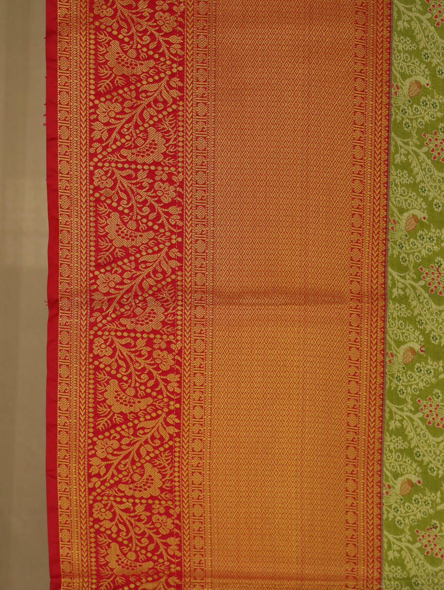 Sage Green Kanchipuram Inspired Semi Silk Saree with Wide Wide Contrast Border