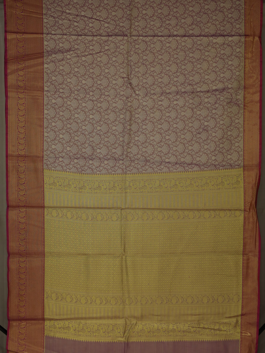 Champagne Gold Kanchipuram Inspired Semi Silk Saree with Wide Wide Contrast Border