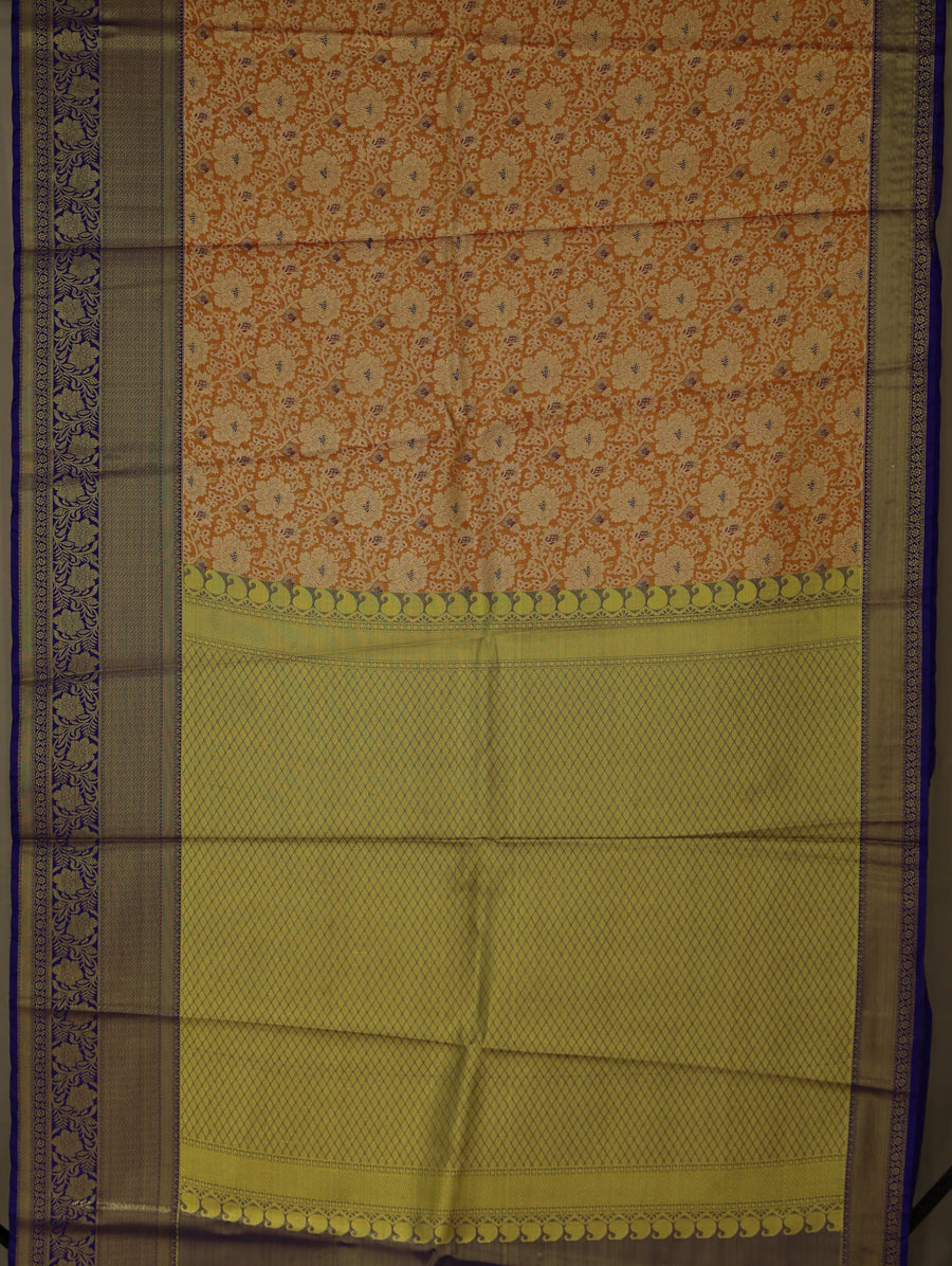 Champagne Gold Dharmavaram Inspired Semi Silk Saree with Medium Medium Contrast Border