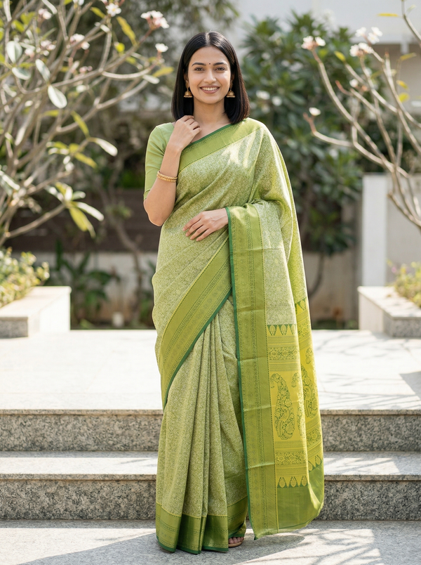 Olive Green Uppada Inspired Semi Silk Saree with Medium Medium Self Border