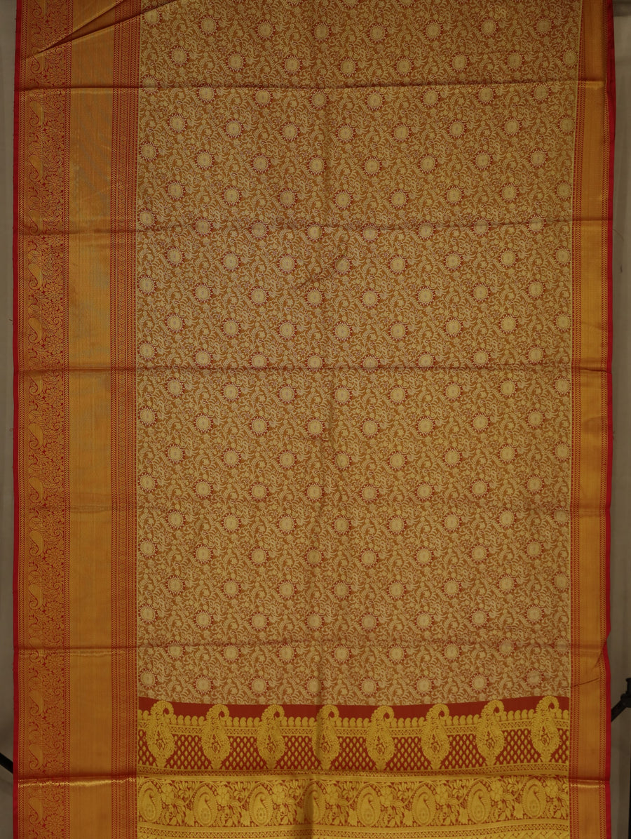 Sunset Orange Dharmavaram Inspired Semi Silk Saree with Wide Wide Contrast Border