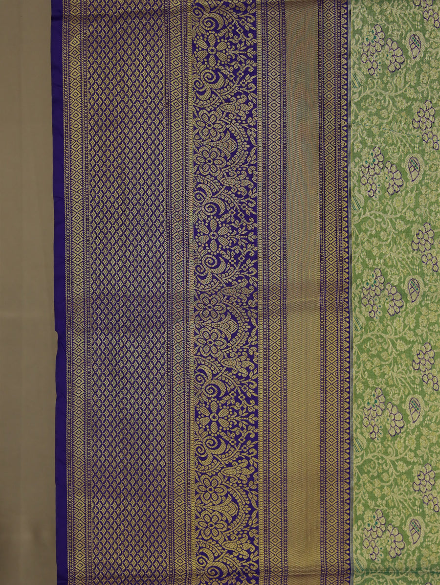 Sage Green Kanchipuram Inspired Semi Silk Saree with Wide Wide Contrast Border