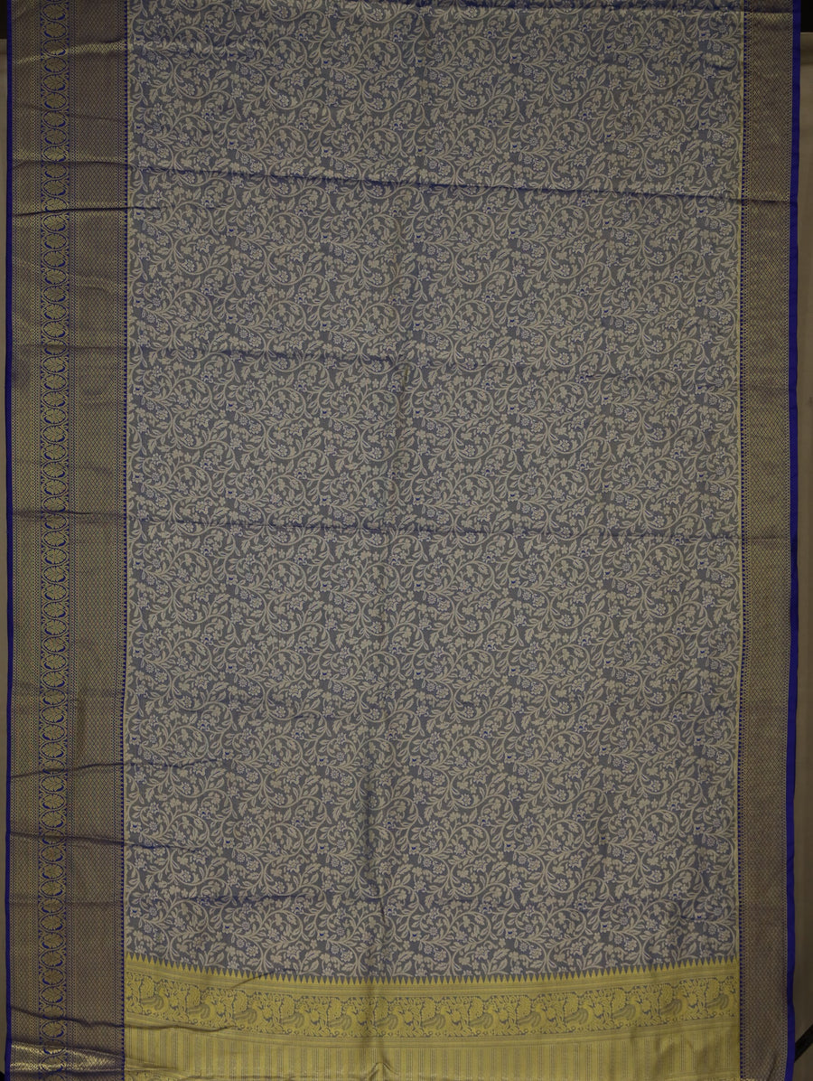 Steel Blue Kanchipuram Inspired Semi Silk Saree with Medium Medium Contrast Border