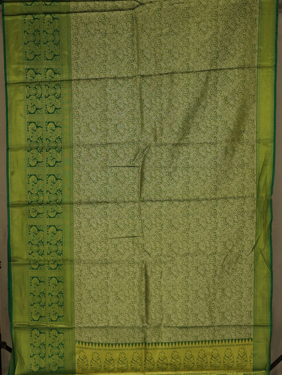 Moss Green Mysore Inspired Semi Silk Saree with Medium Medium Contrast Border