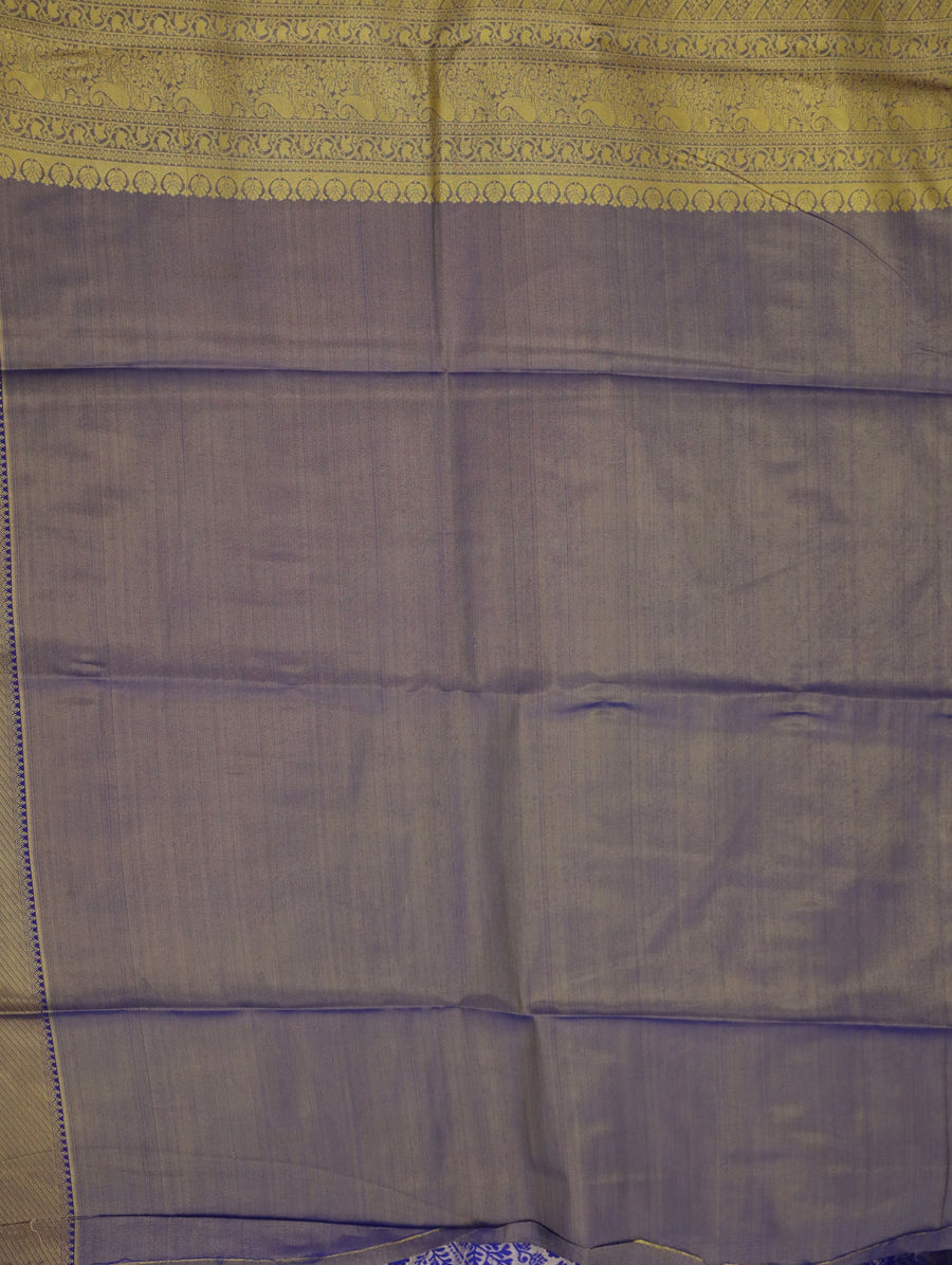 Champagne Gold Kanchipuram Inspired Semi Silk Saree with Wide Wide Contrast Border