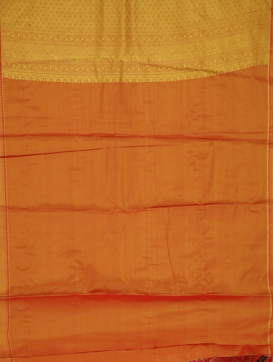 Champagne Gold Kanchipuram Inspired Semi Silk Saree with Wide Wide Contrast Border