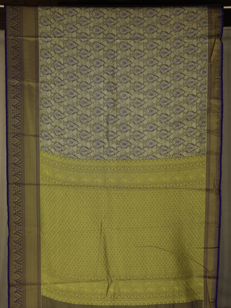 Mustard Yellow Kanchipuram Inspired Semi Silk Saree with Medium Medium Contrast Border