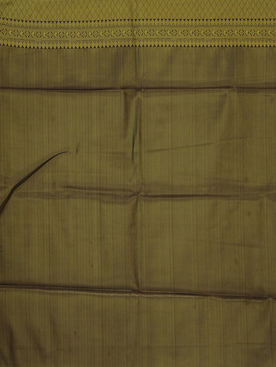 Antique Olive Kanchipuram Inspired Semi Silk Saree with Medium Medium Contrast Border