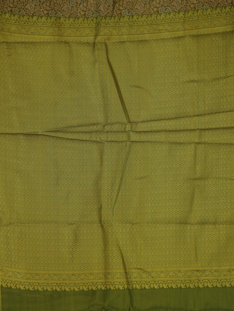 Olive Green Mysore Inspired Semi Silk Saree with Medium Medium Self Border