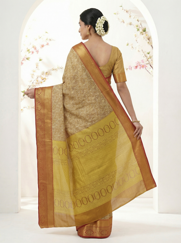 Mustard Gold Dharmavaram Inspired Semi Silk Saree with Wide Wide Contrast Border