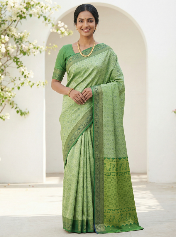 Moss Green Uppada Inspired Semi Silk Saree with Medium Medium Self Border