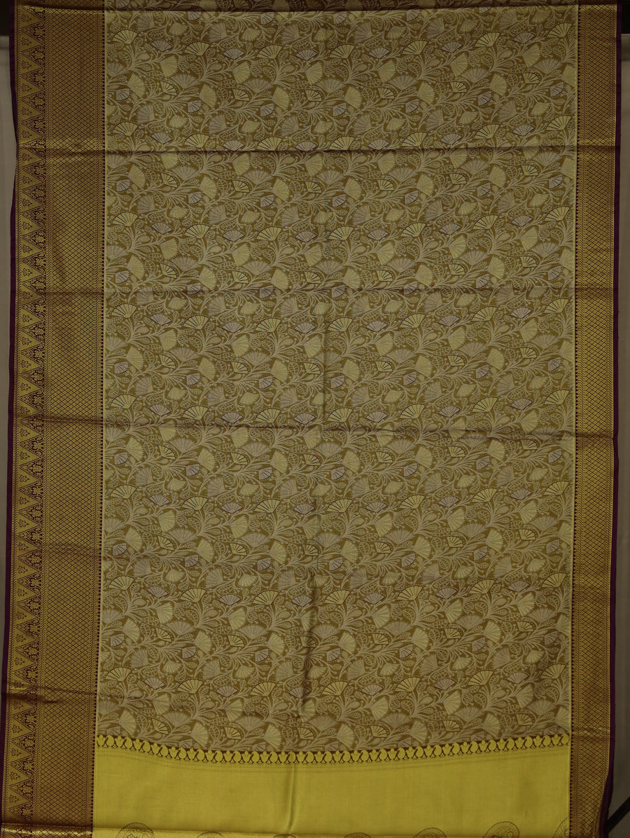 Antique Gold Kanchipuram Inspired Semi Silk Saree with Medium Medium Contrast Border