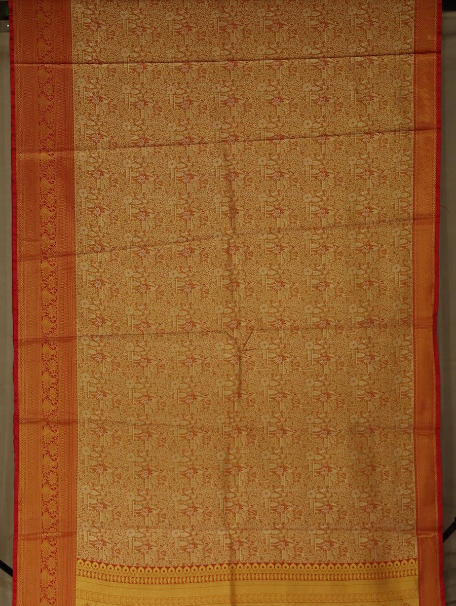 Sunset Yellow Dharmavaram Inspired Semi Silk Saree with Wide Medium Contrast Border